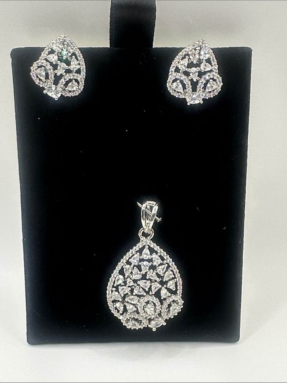 Sterling Silver White Crystal Teardrop Pendant and Earring Set